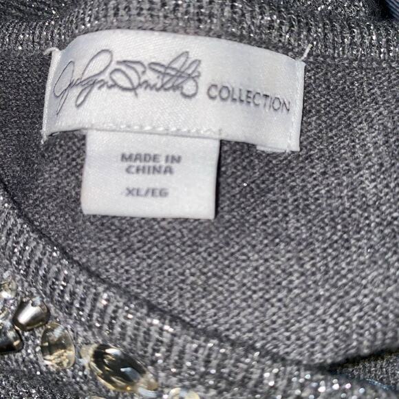 Jaclyn Smith Vintage Metallic Rhinestone Studded Embellished Sweater XL Gray - Picture 5 of 7